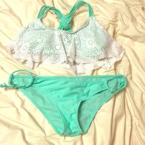 Teal and white bikini